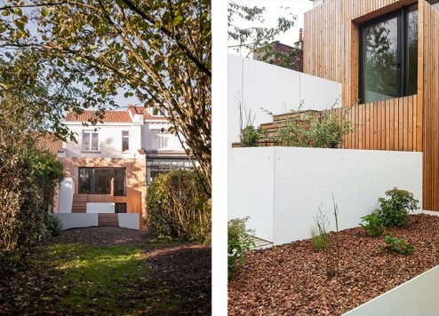 FENÊTRE SUR JARDIN, Réhabilitation et extension d'une maison de ville, aménagement d'une terrasse et des espaces extérieurs à Marcq en Baroeul : DIENTRE_fenetre_sur_jardin_façade01-494x356